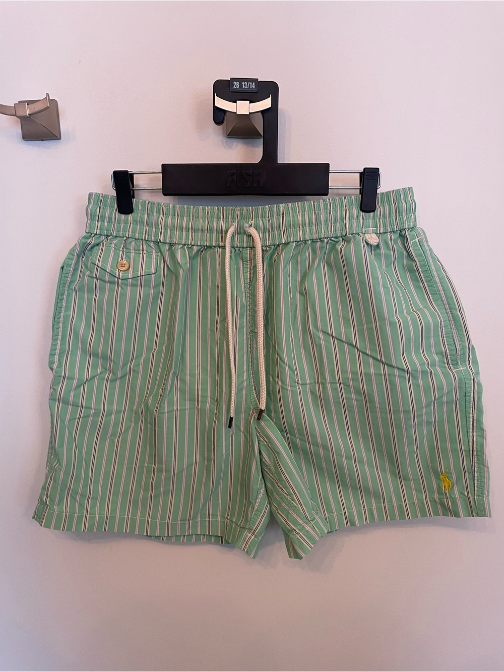 Polo-Style Green Striped Drawstring Men’s Shorts - Size L